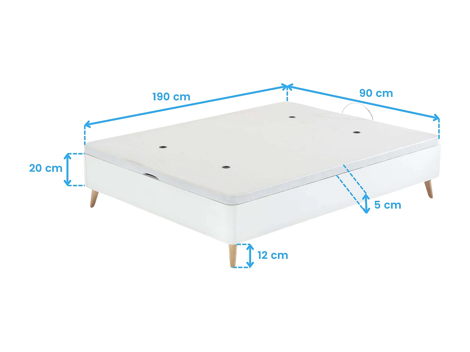 Canapé 90x190 cm estilo nórdico patas inclinadas blanco dormitorio