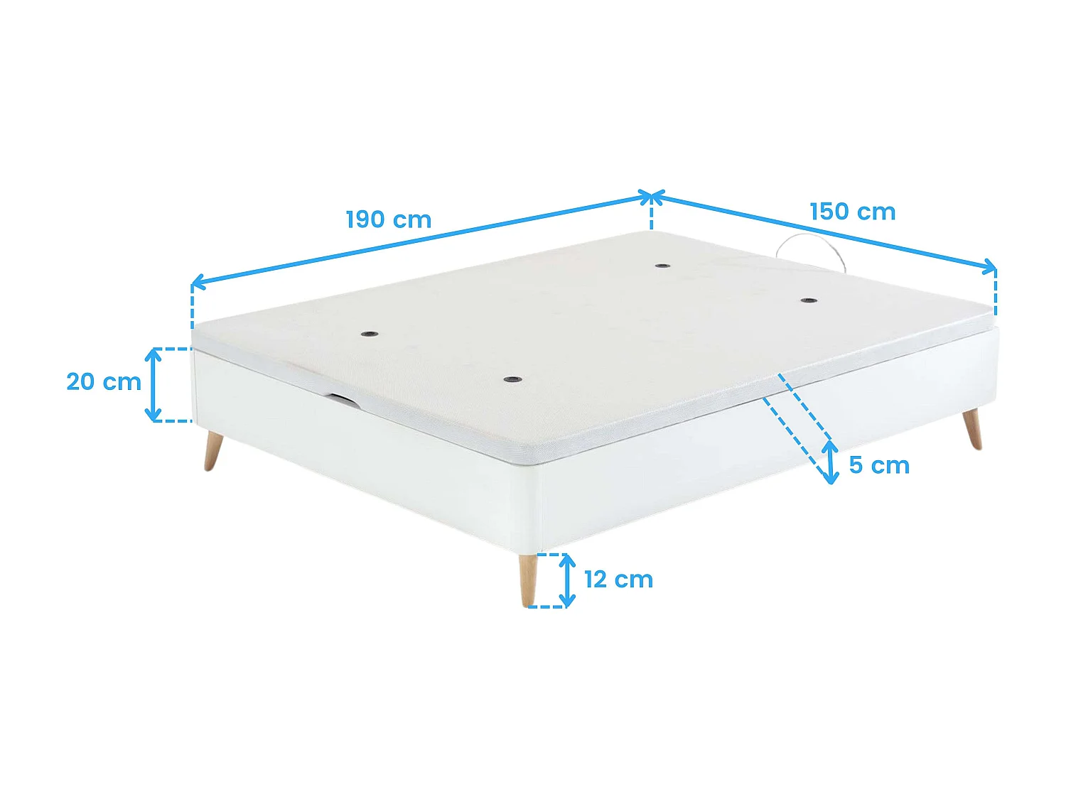 Canapé alto 150x190 cm nórdico patas inclinadas color blanco dormitorio
