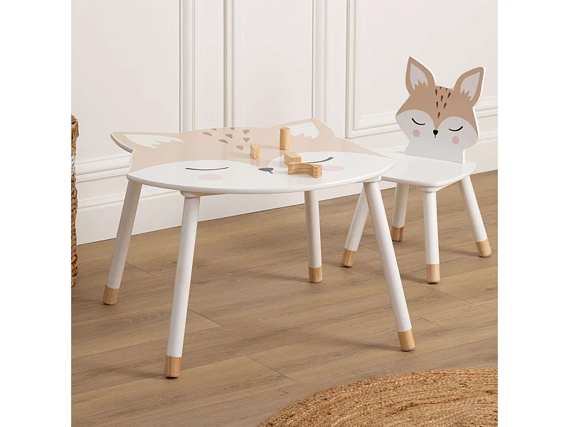 Pack Mesa Silla Infantil Fox Serigrafía Zorro Blanco Dormitorio