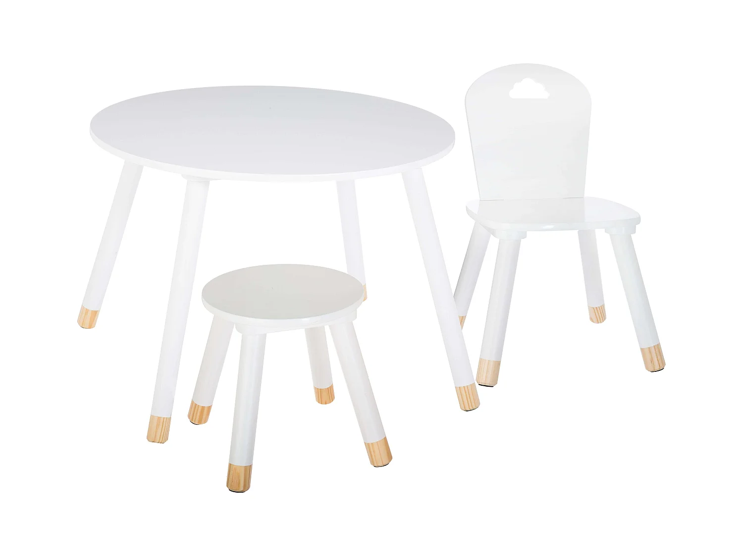 Pack Infantil Mesa + Silla + Taburete Douceur Melamina Blanco