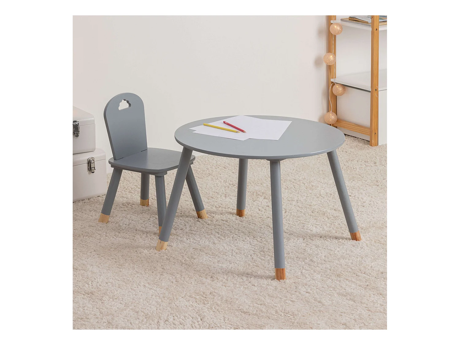 Pack Mesa Infantil + Silla Douceur Conjunto en Melamina y Madera Gris