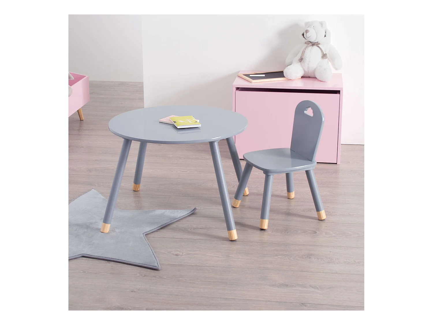 Pack Mesa Infantil + Silla Douceur Conjunto en Melamina y Madera Gris
