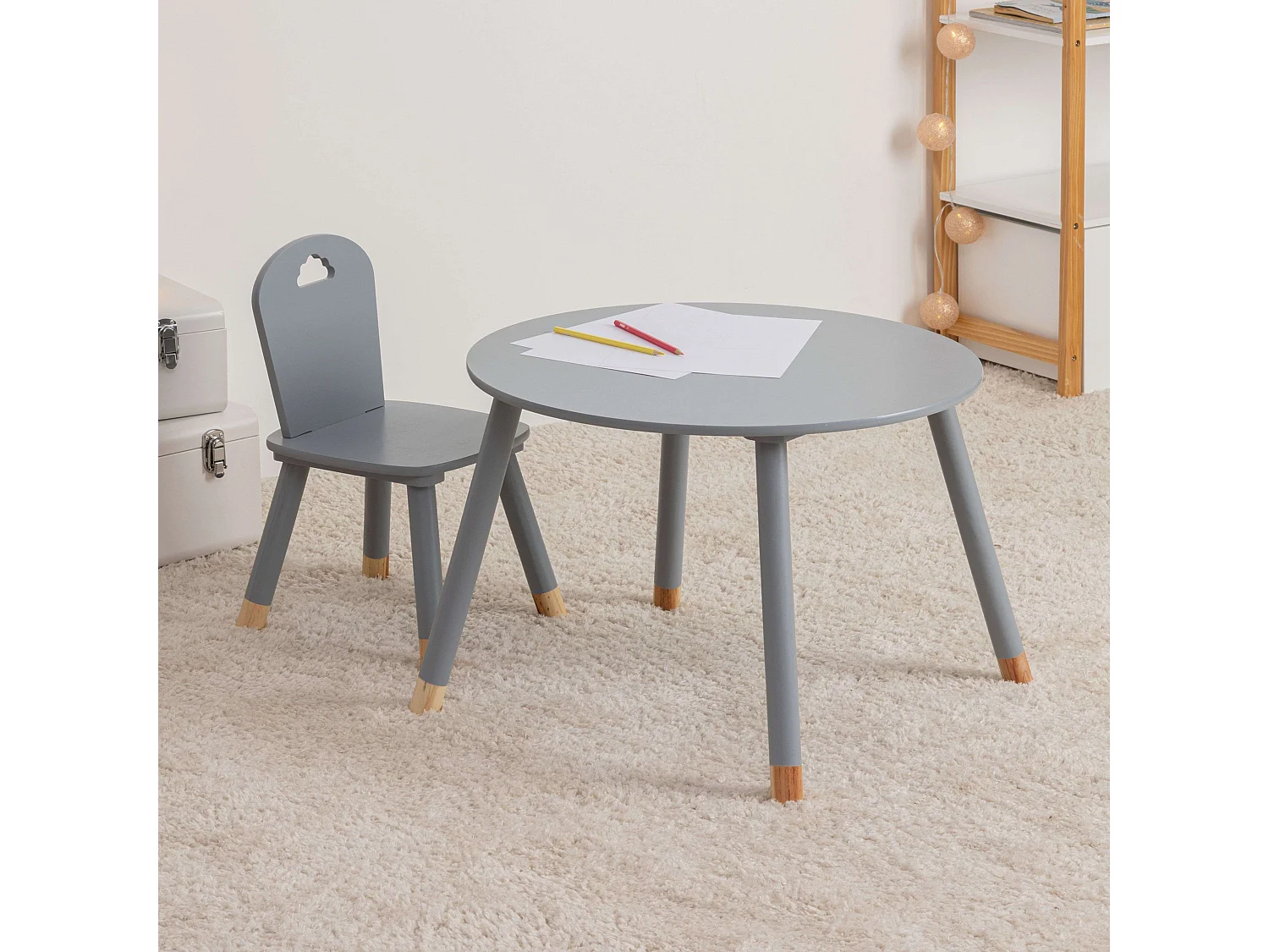 Pack Mesa Infantil + Silla Douceur Conjunto en Melamina y Madera Gris