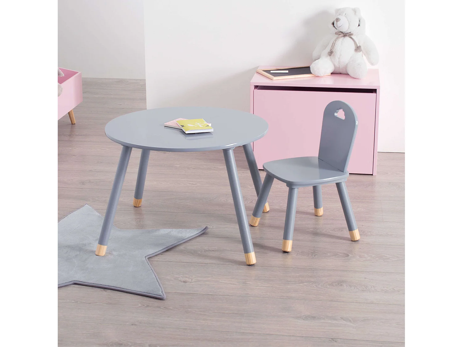 Pack Mesa Infantil + Silla Douceur Conjunto en Melamina y Madera Gris