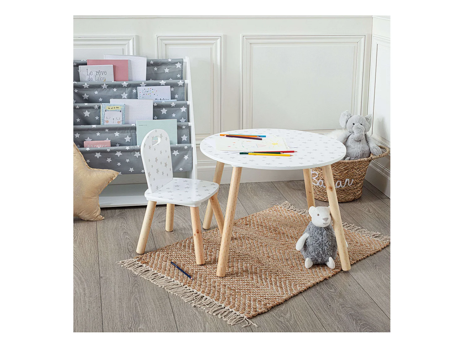 Pack Muebles Infantiles Mesa + Silla Douceur Serigrafía Estrellas Blanco