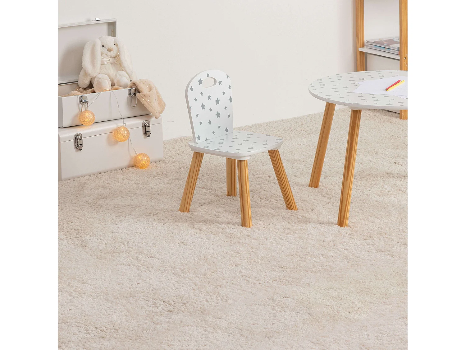 Pack Muebles Infantiles Mesa + Silla Douceur Serigrafía Estrellas Blanco