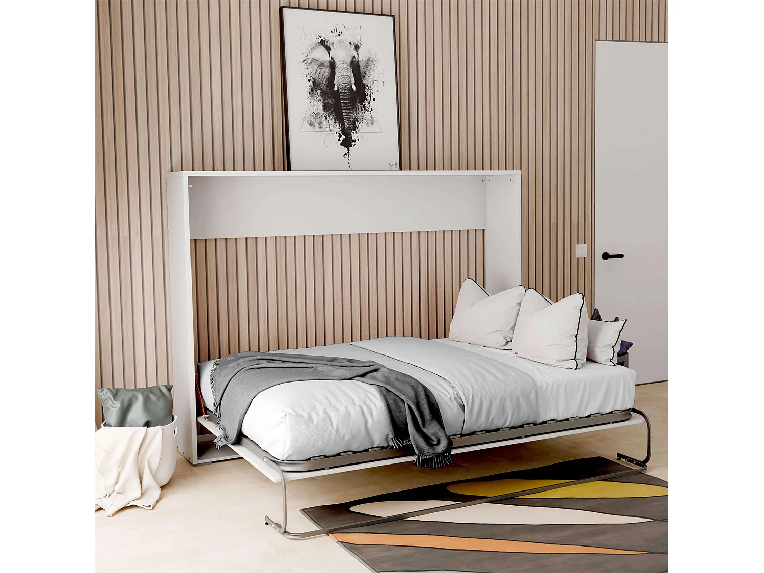 Cama Plegable 135x190 cm Juvenil Invitados Abatible Horizontal Blanco