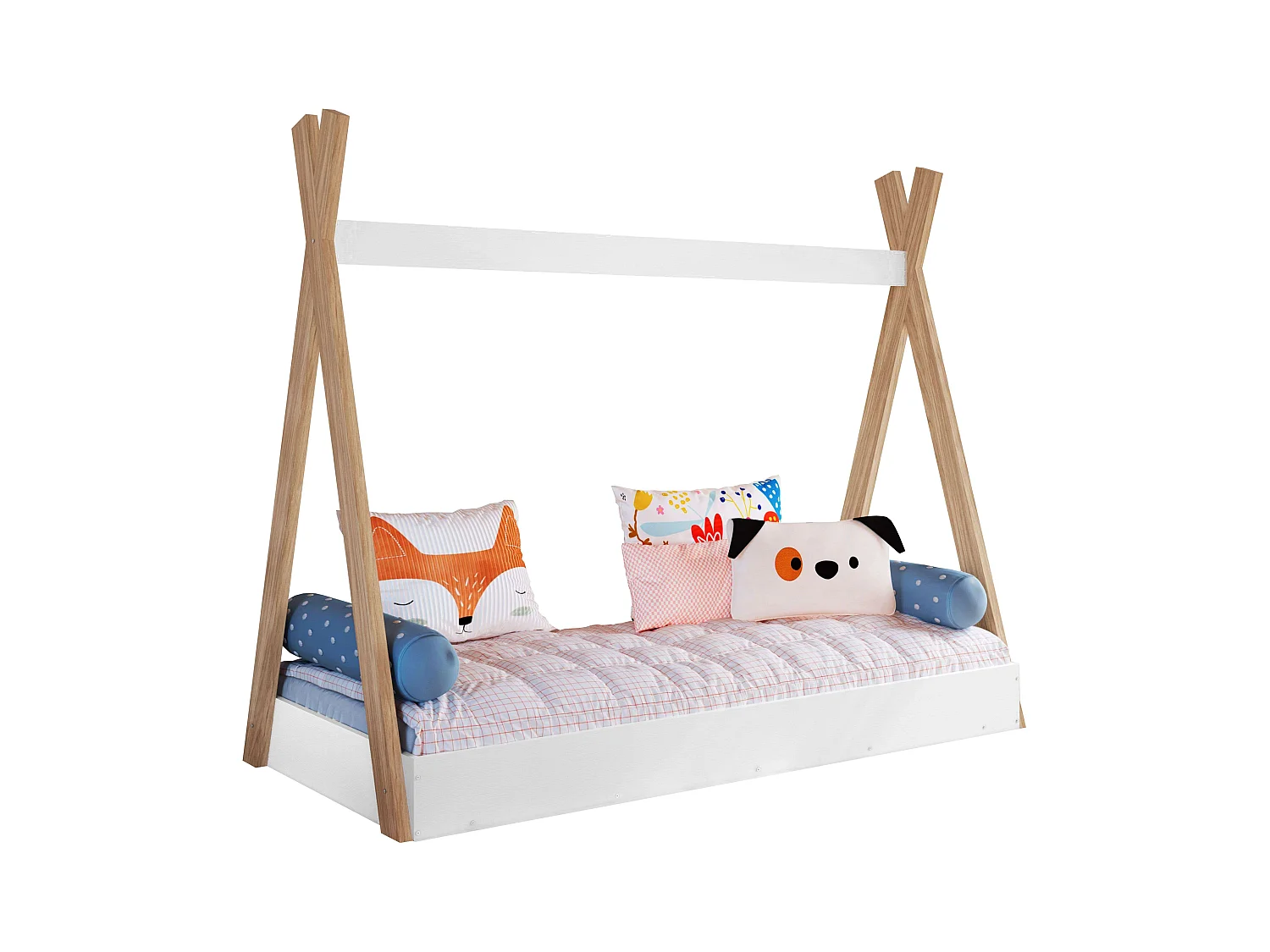 Lit enfant Tipi en blanc mat/chêne 80x190 cm