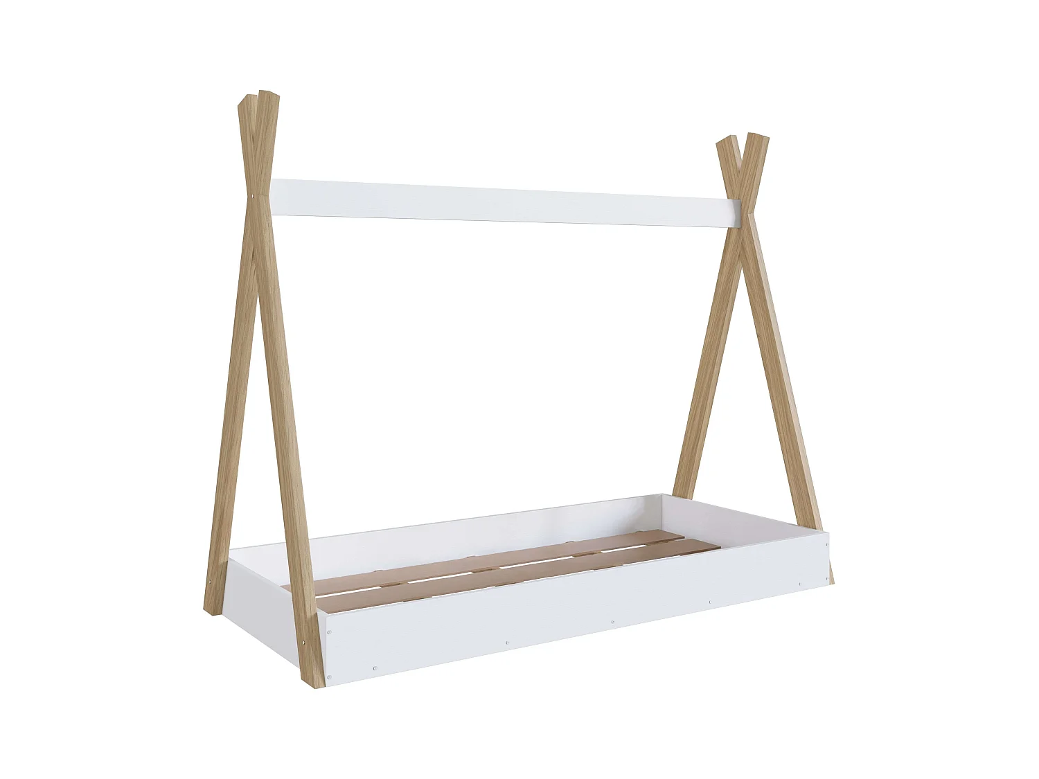 Lit enfant Tipi en blanc mat/chêne 80x190 cm