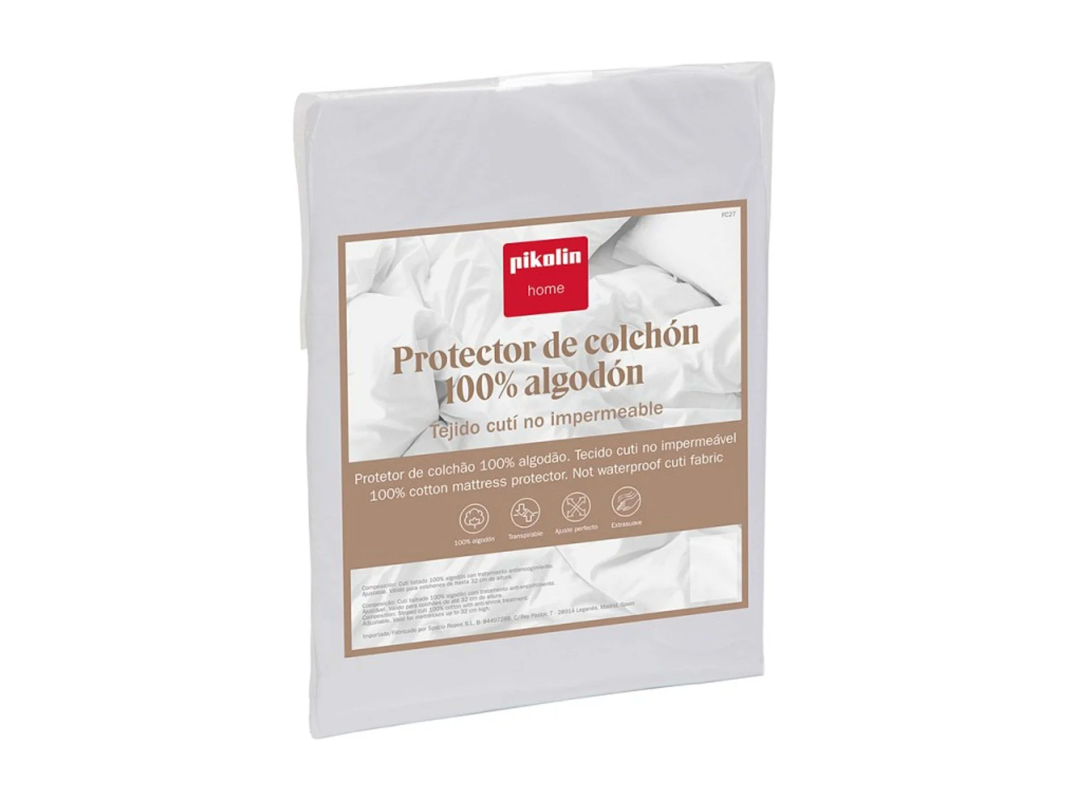 Protège-matelas en coton 135x196 cm indéformable pour 32 cm blanc