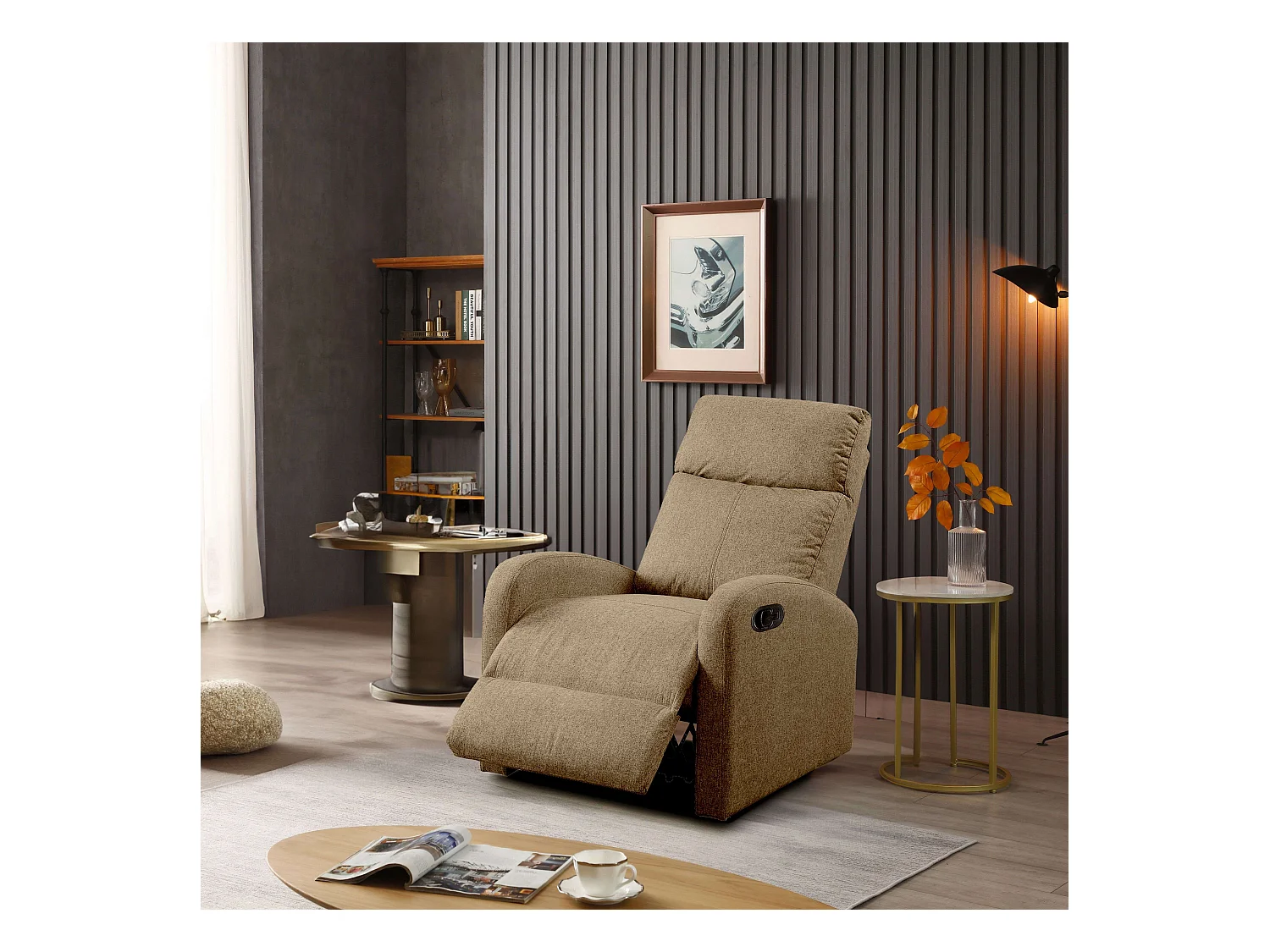 Sillón Reclinable Chill Moderno Marrón c/ Mecanismo Automático Tela 97x95x73 cm