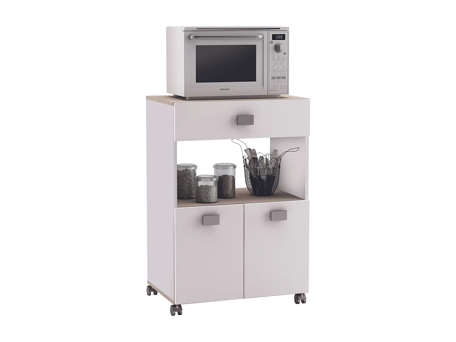 Armario Cocina Bajo 2 Puertas 1 Cajón Blanco Mate Roble 60x90x41 cm