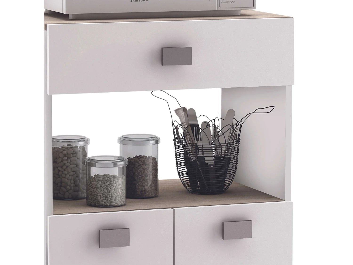 Meuble de cuisine bas 2 portes 1 tiroir Chêne blanc mat 60x90x41 cm