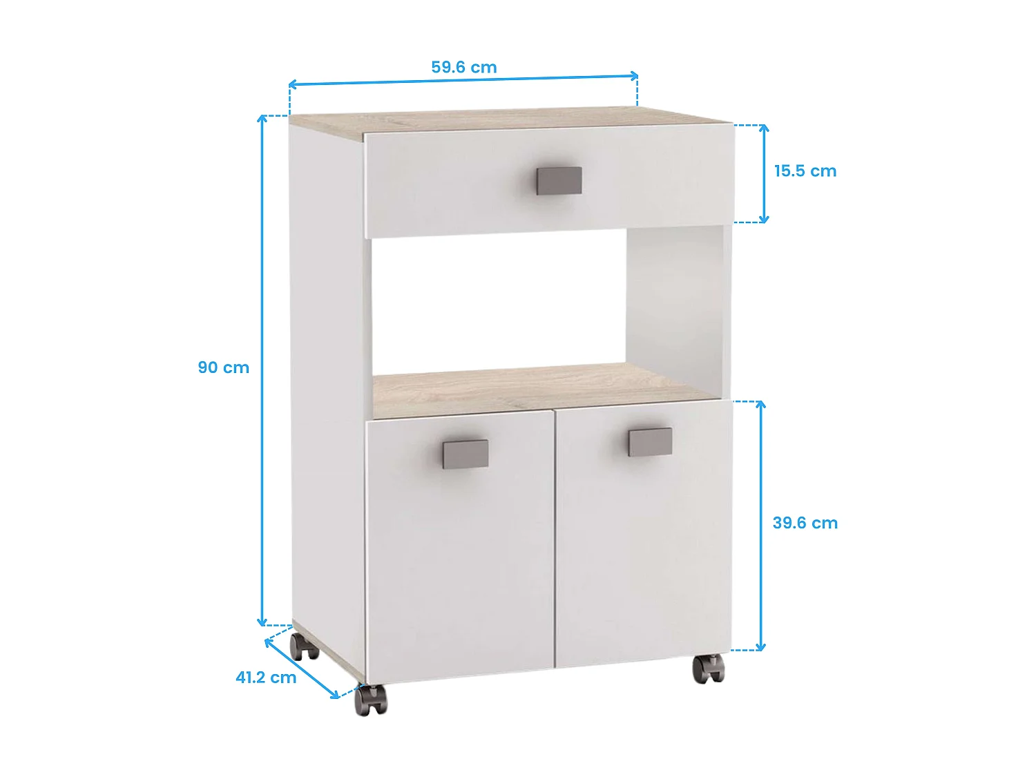 Meuble de cuisine bas 2 portes 1 tiroir Chêne blanc mat 60x90x41 cm
