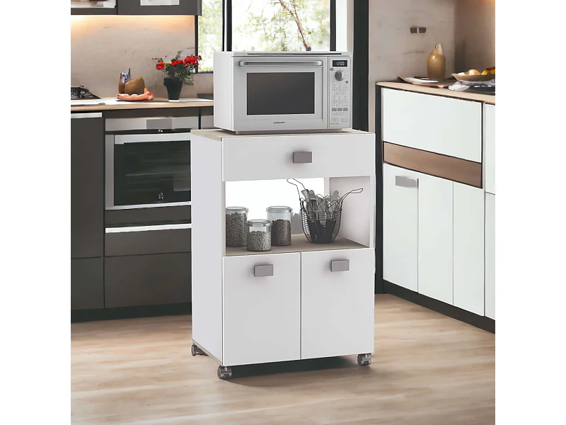 Meuble de cuisine bas 2 portes 1 tiroir Chêne blanc mat 60x90x41 cm