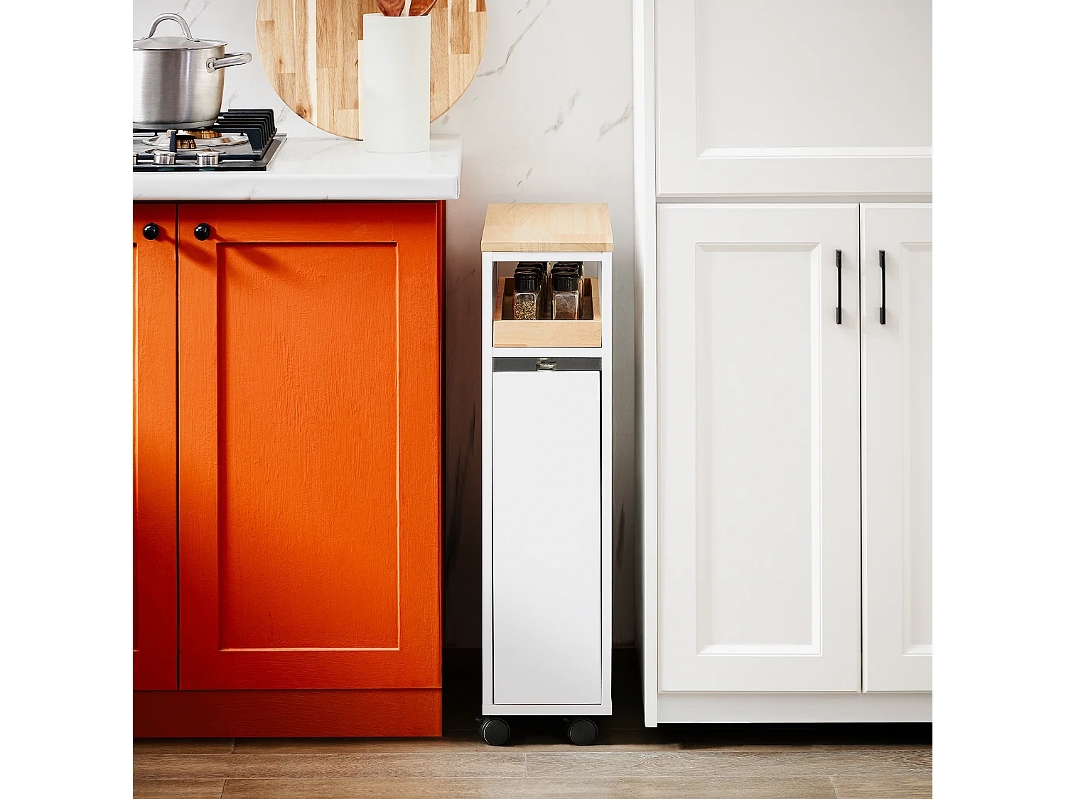 SoBuy Chariot de Rangement Étroit à Roulettes, Plateau en Bois et Tiroir Double