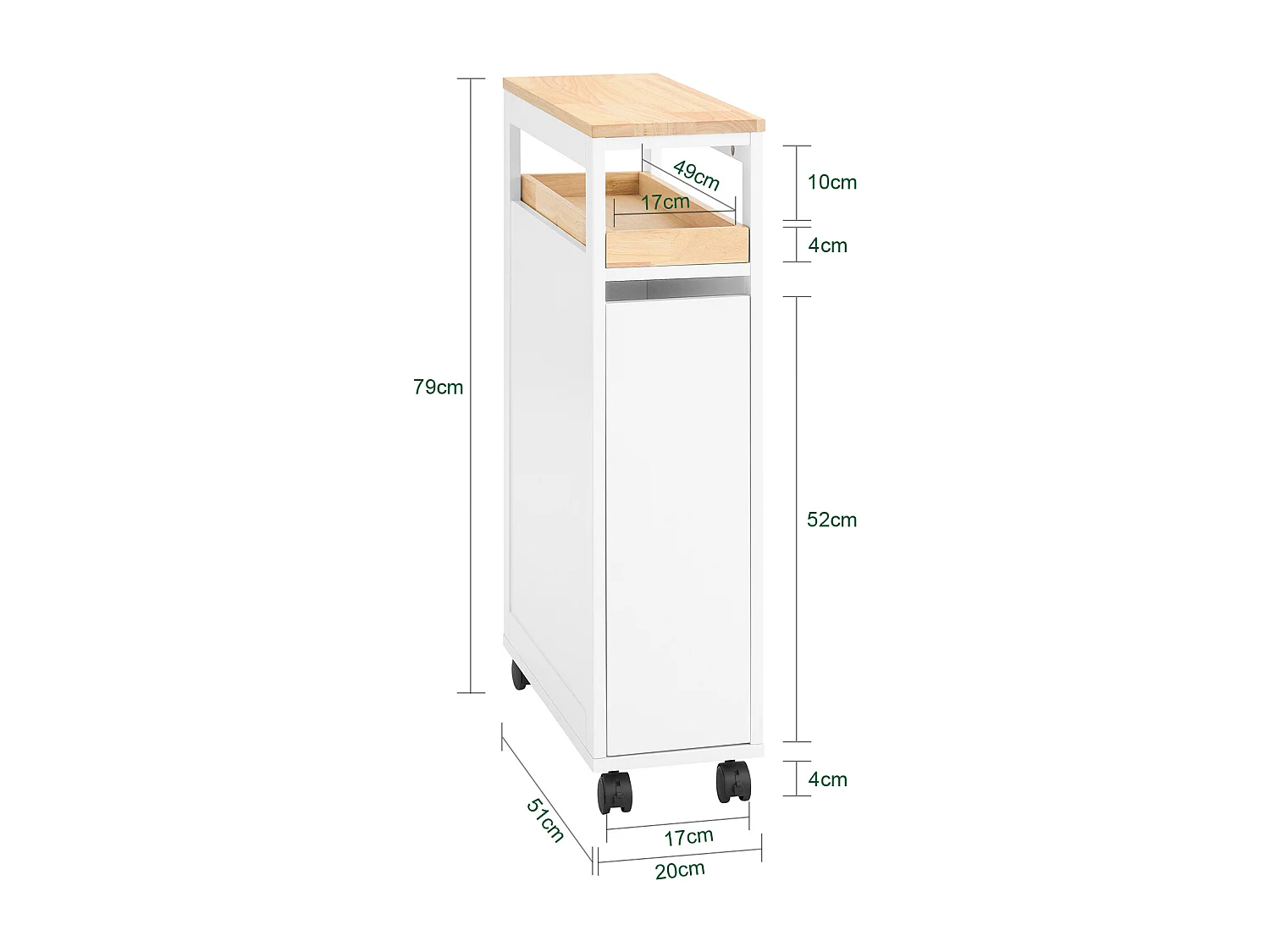 SoBuy Chariot de Rangement Étroit à Roulettes, Plateau en Bois et Tiroir Double