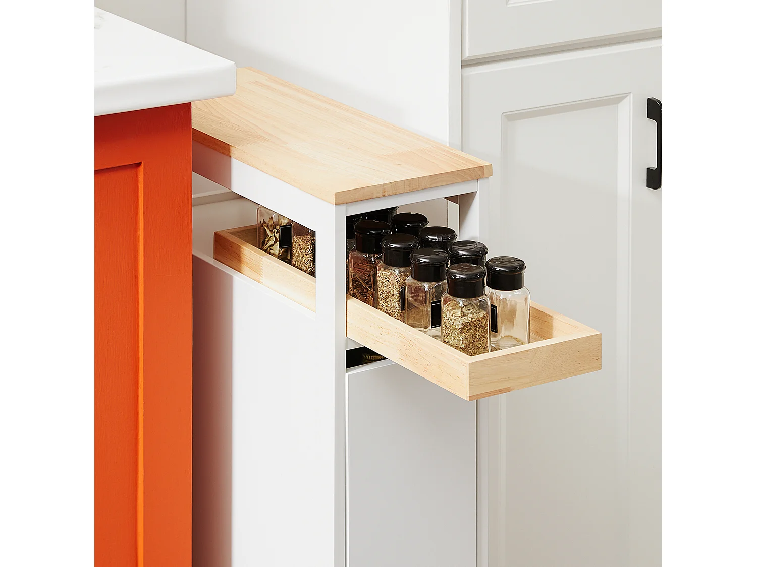 SoBuy Chariot de Rangement Étroit à Roulettes, Plateau en Bois et Tiroir Double