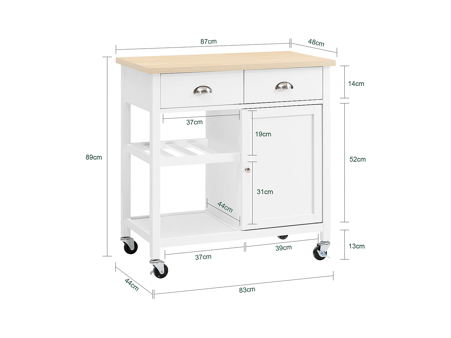SoBuy Chariot de Cuisine Roulant Blanc 87 x 48 x 89 cm