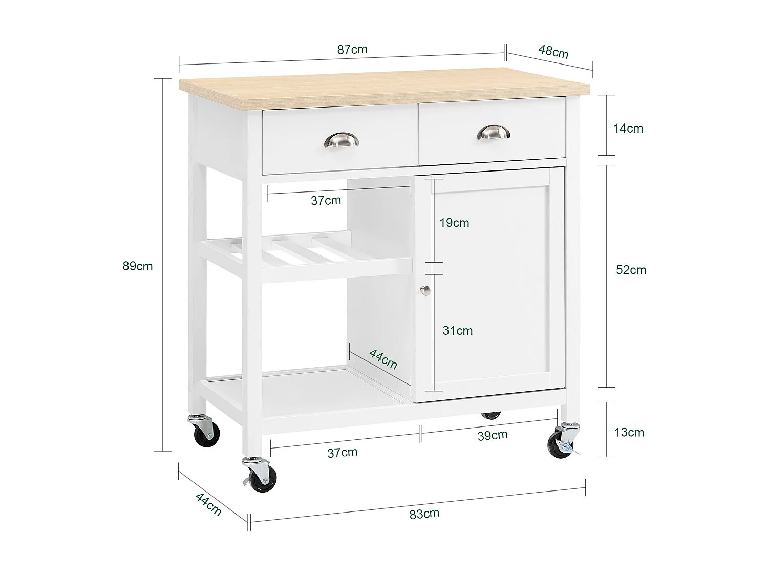 SoBuy Chariot de Cuisine Roulant Blanc 87 x 48 x 89 cm