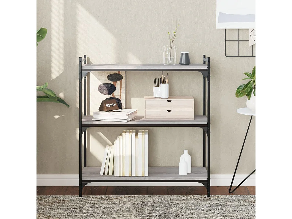 Lars  Bibliothèque 3 niveaux sonoma gris 80x30x86cm bois d'ingénierie
