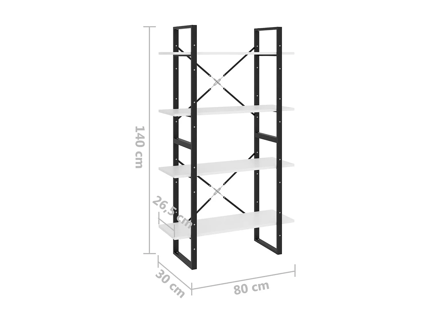 Vista  Bibliothèque à 4 niveaux Blanc 80x30x140 cm bois d'ingénierie