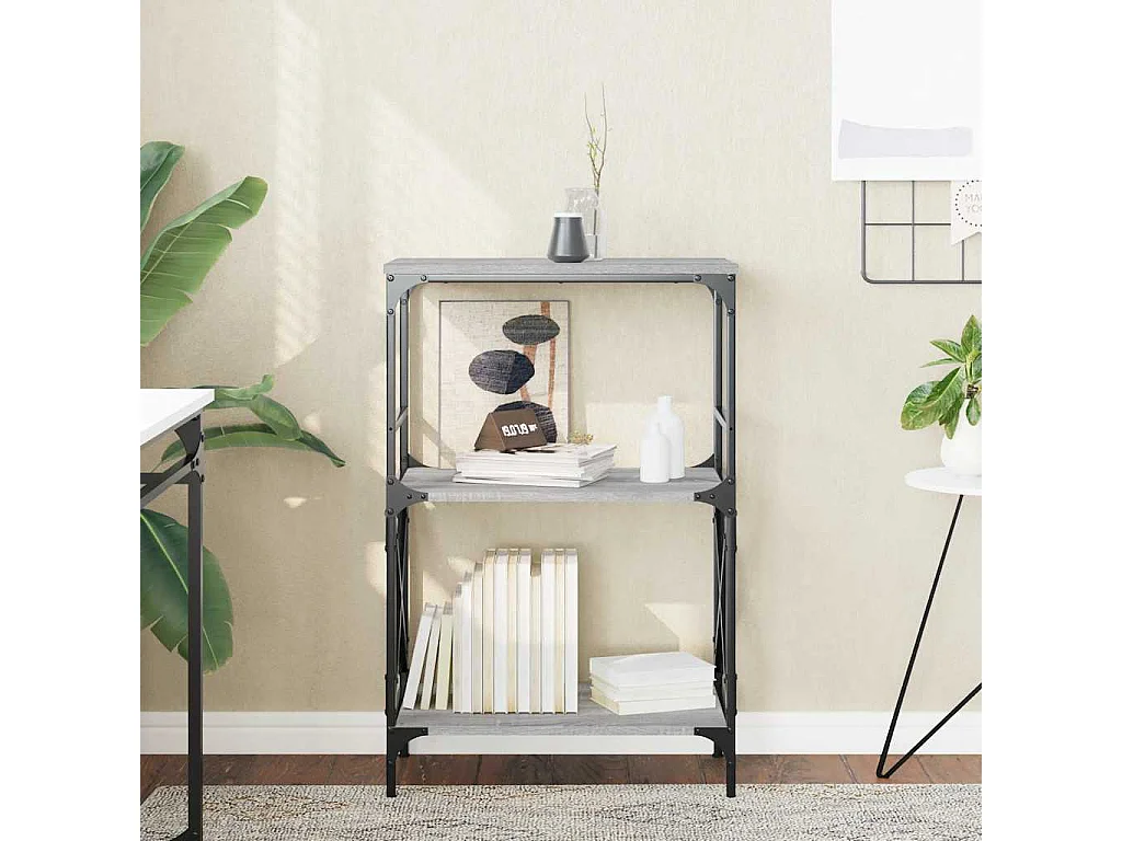 Uusikaupunki  Bibliothèque à 3 niveaux sonoma gris 59x35x90,5 cm