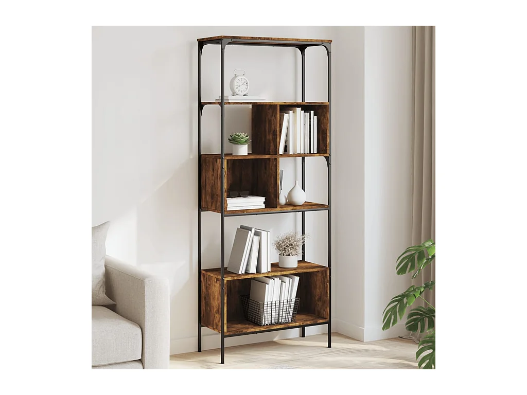 Jytte  Librería de 5 estantes madera ingeniería roble ahumado