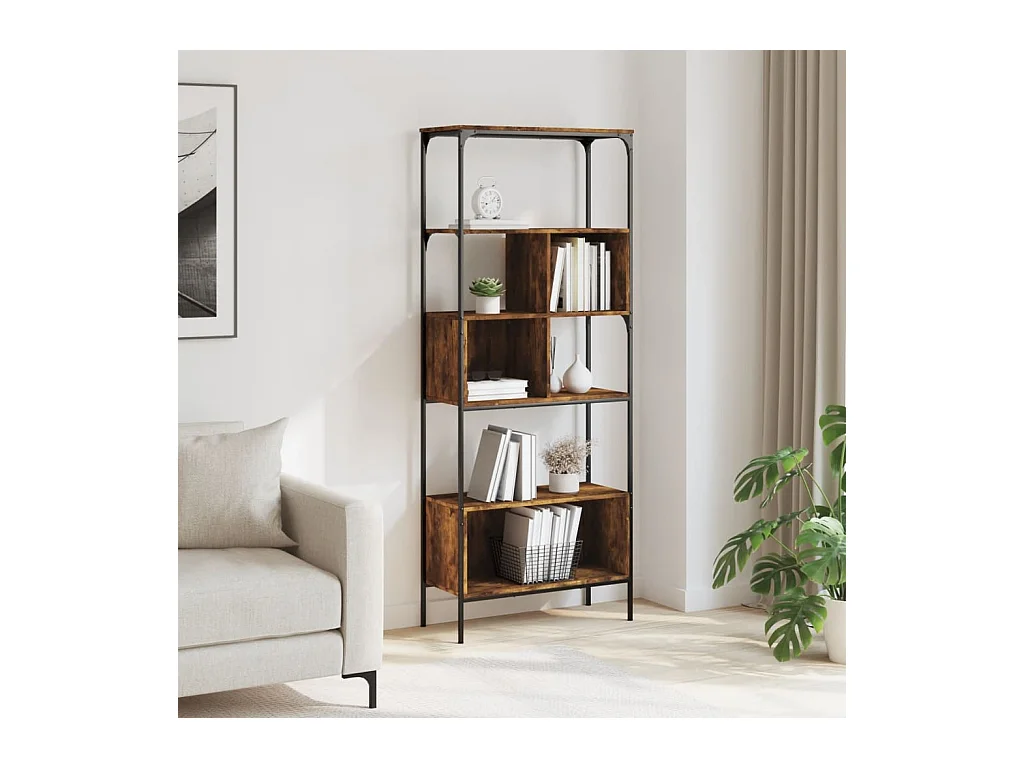 Jytte  Librería de 5 estantes madera ingeniería roble ahumado