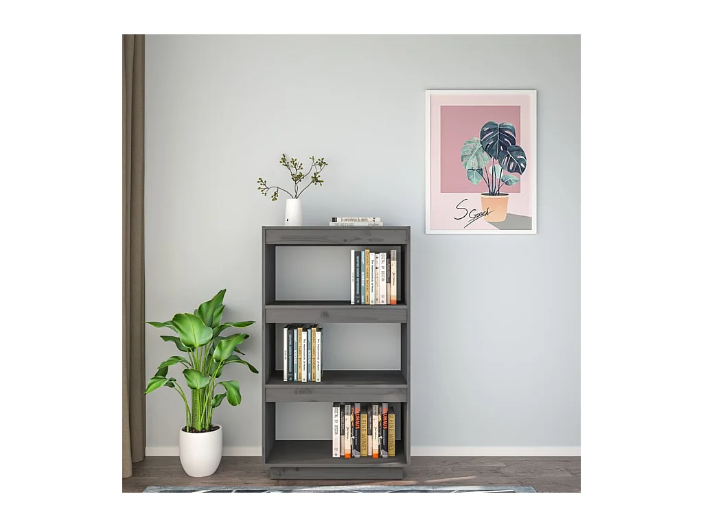 Alisha  Bibliothèque/Séparateur de pièce Gris 60x35x103 cm Pin massif