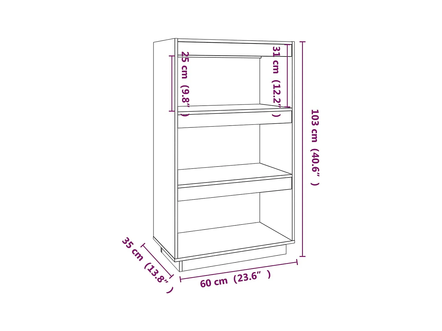 Alisha  Bibliothèque/Séparateur de pièce Gris 60x35x103 cm Pin massif