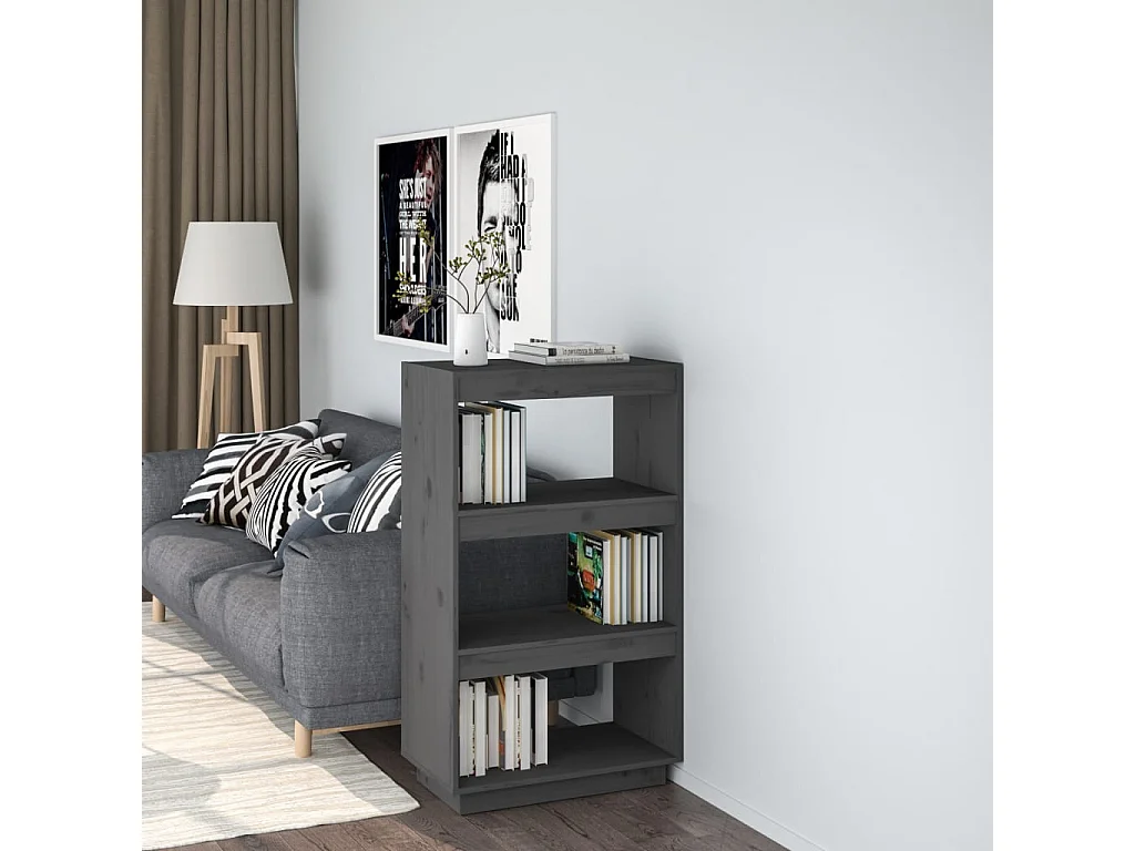Alisha  Bibliothèque/Séparateur de pièce Gris 60x35x103 cm Pin massif