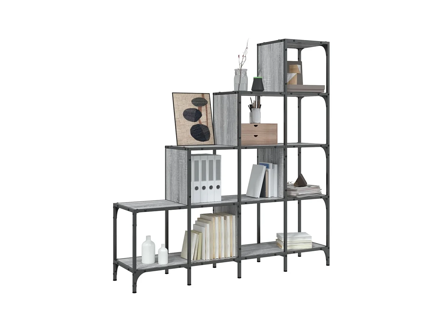 Rylanor  Bibliothèque sonoma gris 122x30x132 cm bois ingénierie et métal