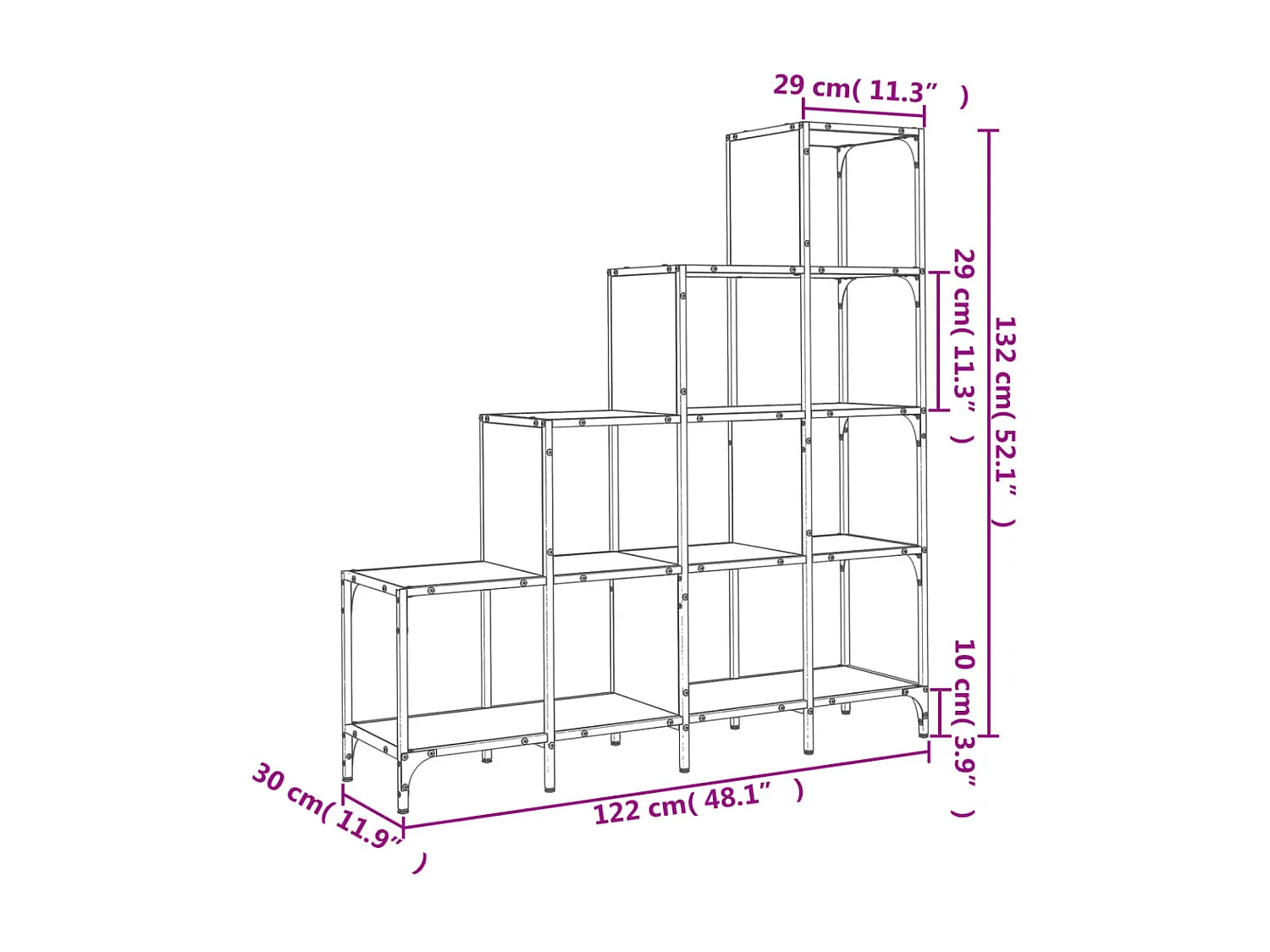 Rylanor  Bibliothèque sonoma gris 122x30x132 cm bois ingénierie et métal