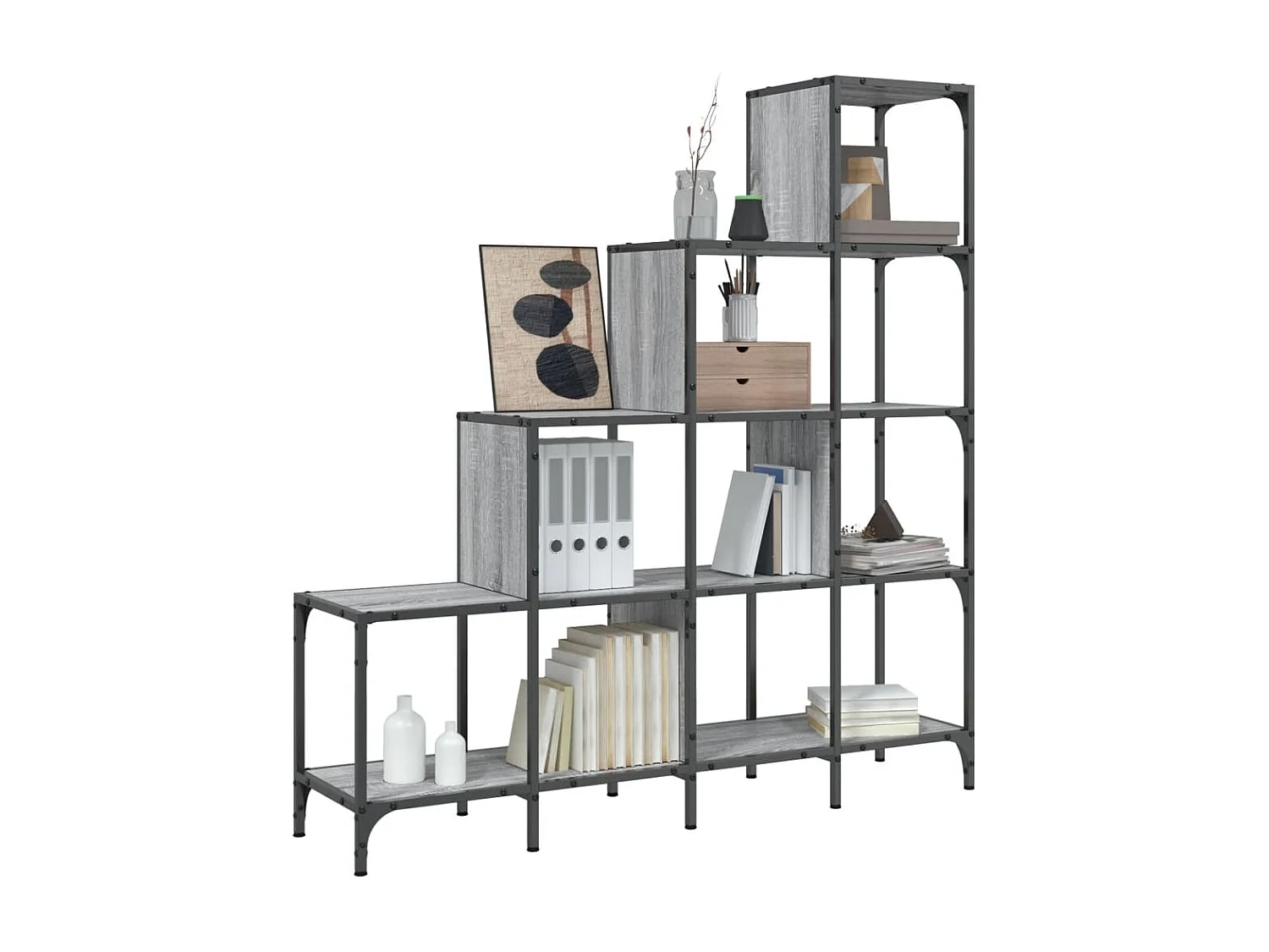 Rylanor  Boekenkast 122x30x132 cm bewerkt hout en metaal grijs sonoma