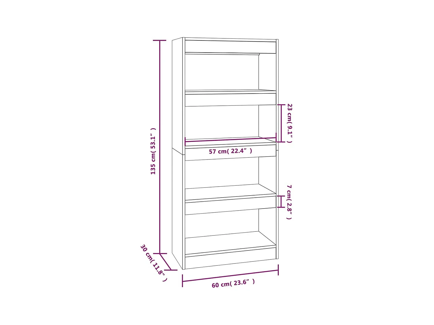 Loes  Bibliothèque/Cloison Sonoma gris 60x30x135 cm Bois d'ingénierie