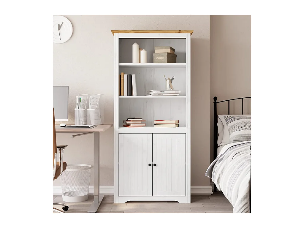 Claddaghduff  Bibliothèque BODO blanc and marron 82x40x173 cm bois massif pin