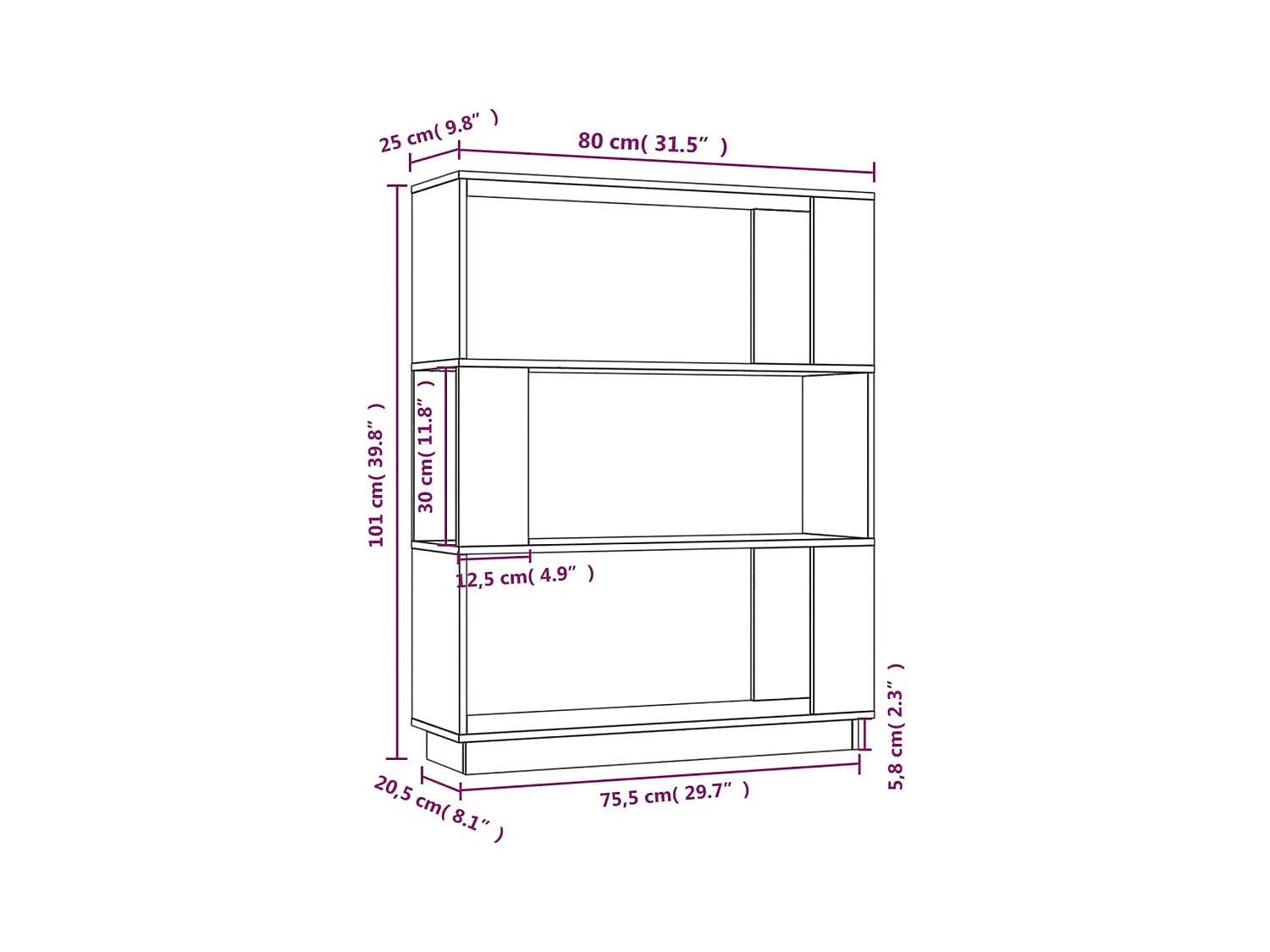 Ilpo  Boekenkast/kamerscherm 80x25x101 cm massief grenenhout wit