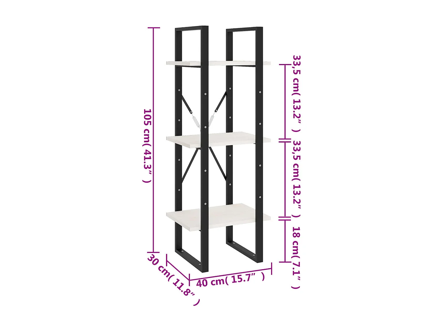 Drachten  Bibliothèque à 3 niveaux Blanc 40x30x105 cm Bois de pin massif