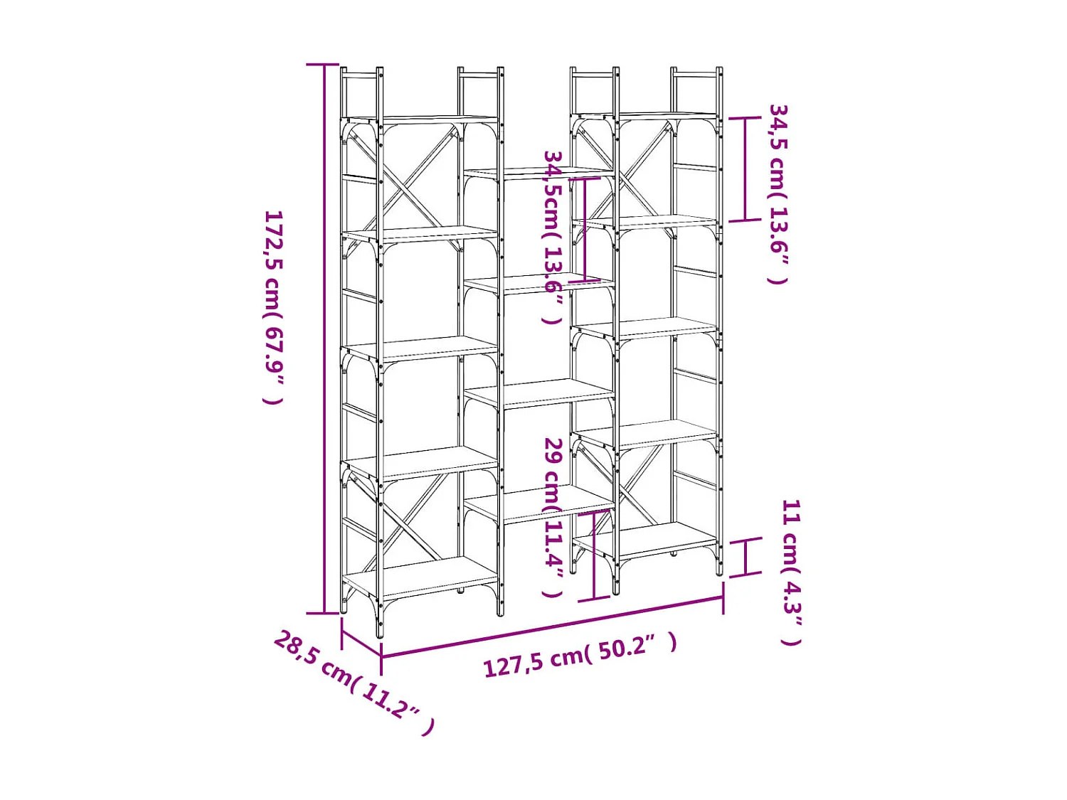 Clashmore  Bibliothèque chêne marron 127,5x28,5x172,5 cm bois d'ingénierie