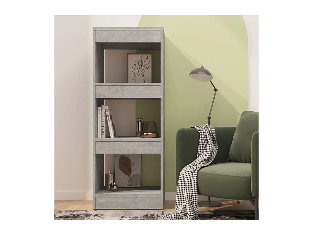 Sameth  Bibliothèque/séparateur de pièce gris béton bois d'ingénierie