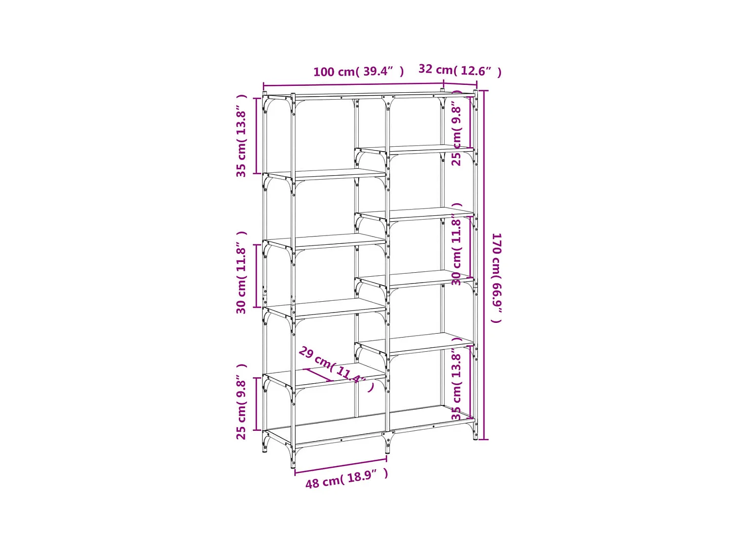 Ulrad  Estantería erro y madera ingeniería gris Sonoma 100x32x170 cm