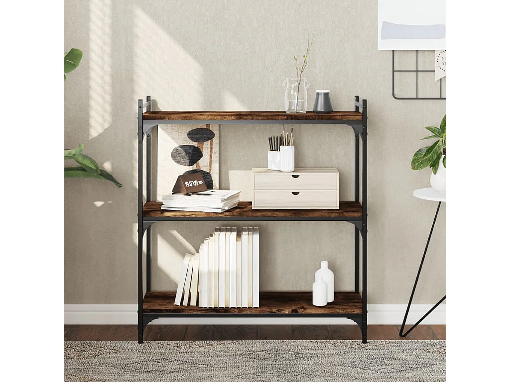 Lars  Bibliothèque 3 niveaux chêne fumé 80x30x86 cm bois d'ingénierie