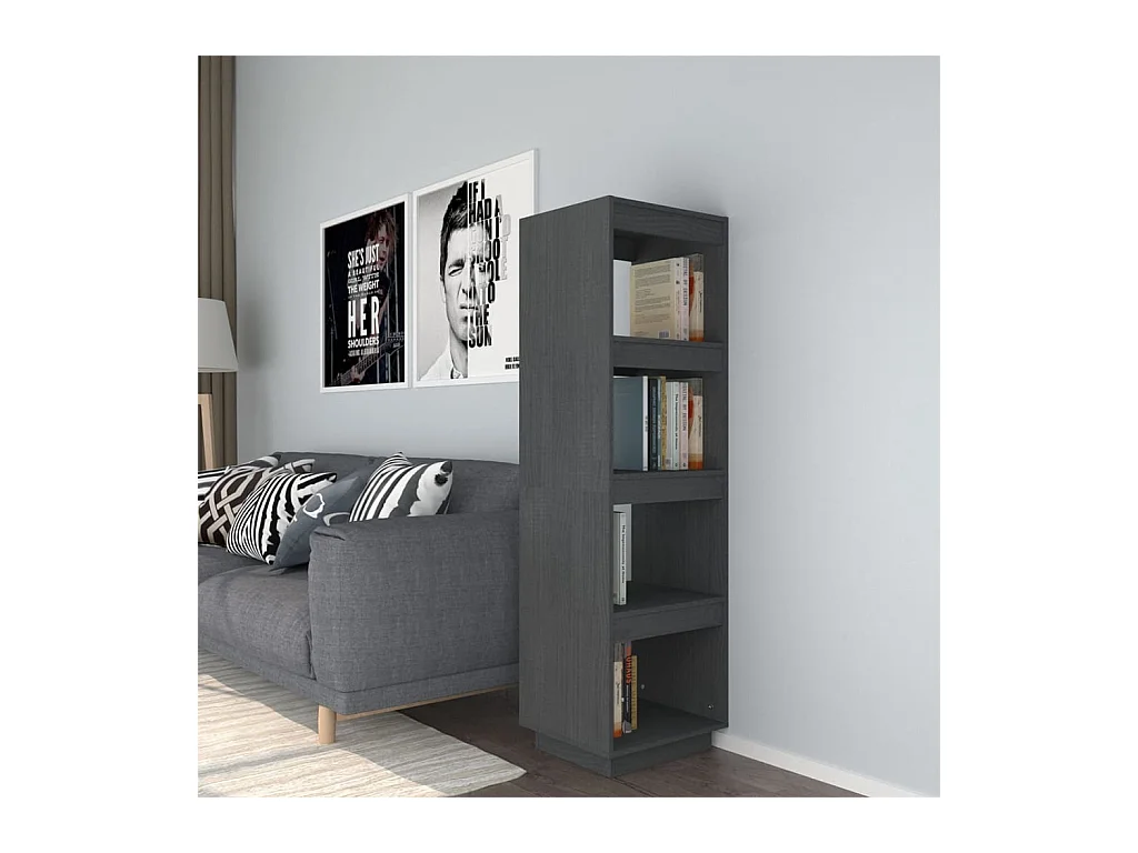Alisha  Bibliothèque/Séparateur de pièce gris 40x35x135 cm pin massif