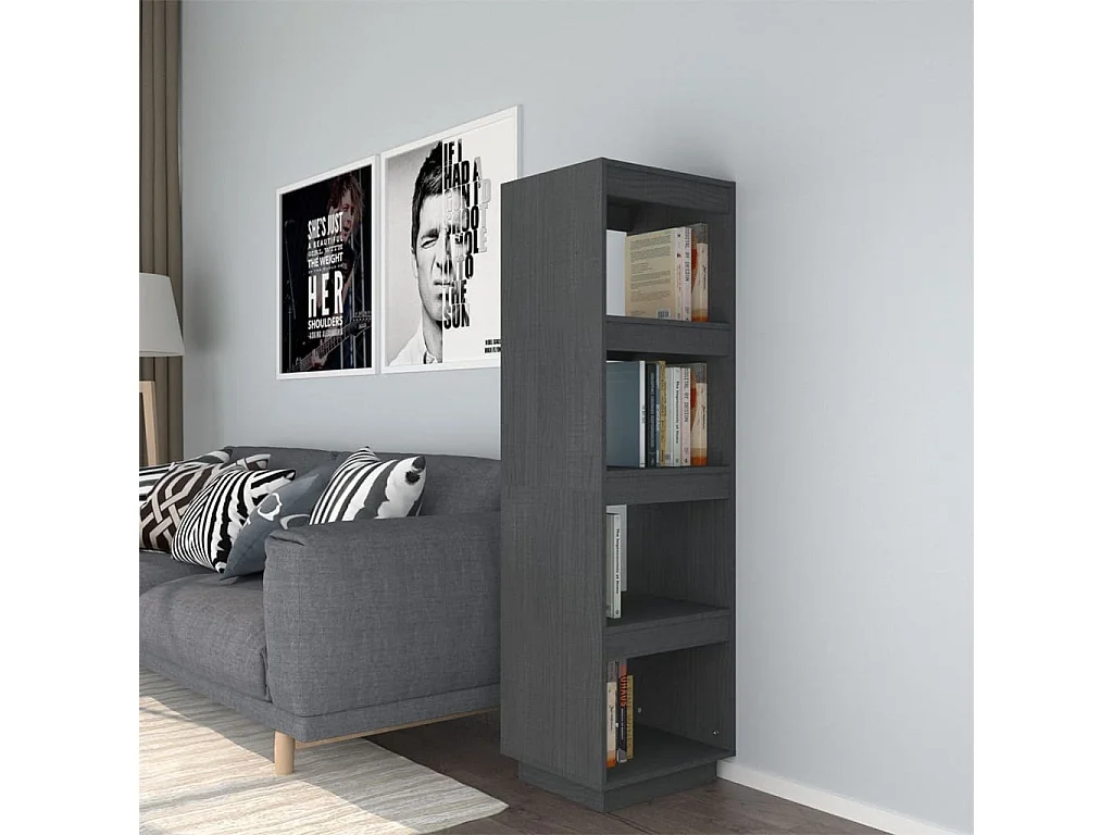 Alisha  Bibliothèque/Séparateur de pièce gris 40x35x135 cm pin massif