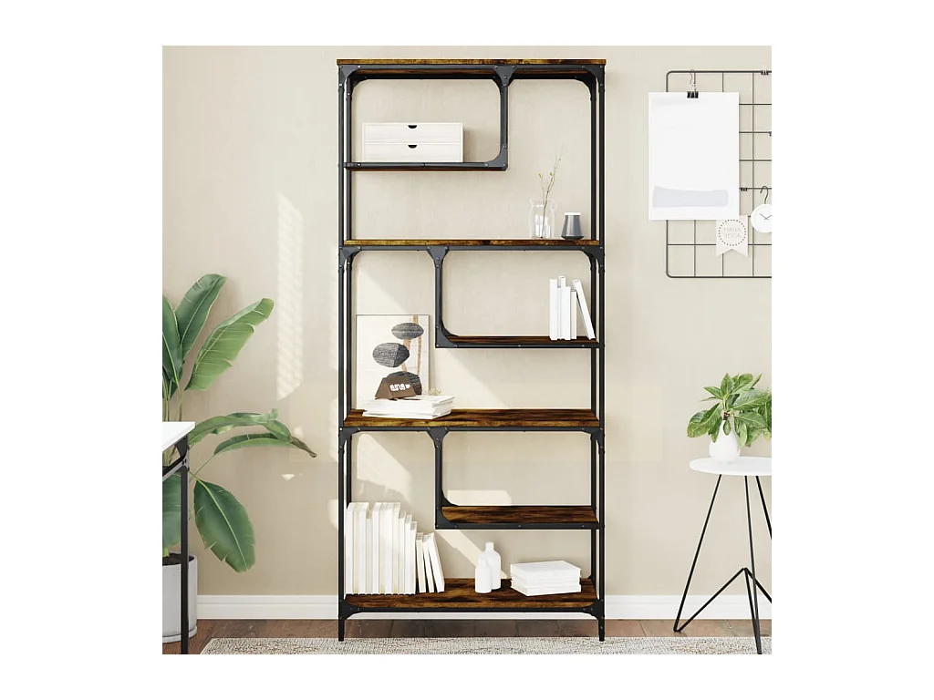 Pelin  Bibliothèque chêne fumé 81x36x176 cm bois d'ingénierie