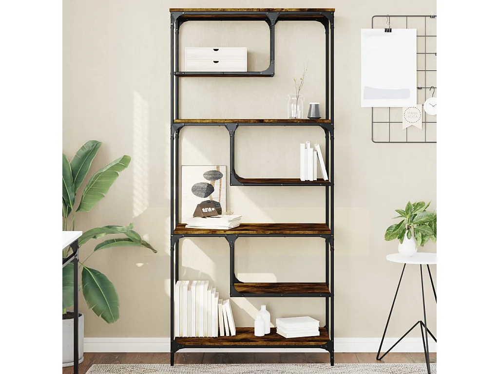 Pelin  Bibliothèque chêne fumé 81x36x176 cm bois d'ingénierie