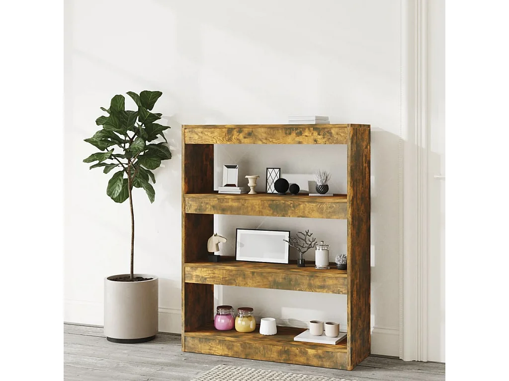 Qerlin  Bibliothèque/Séparateur de pièce chêne fumé bois d'ingénierie