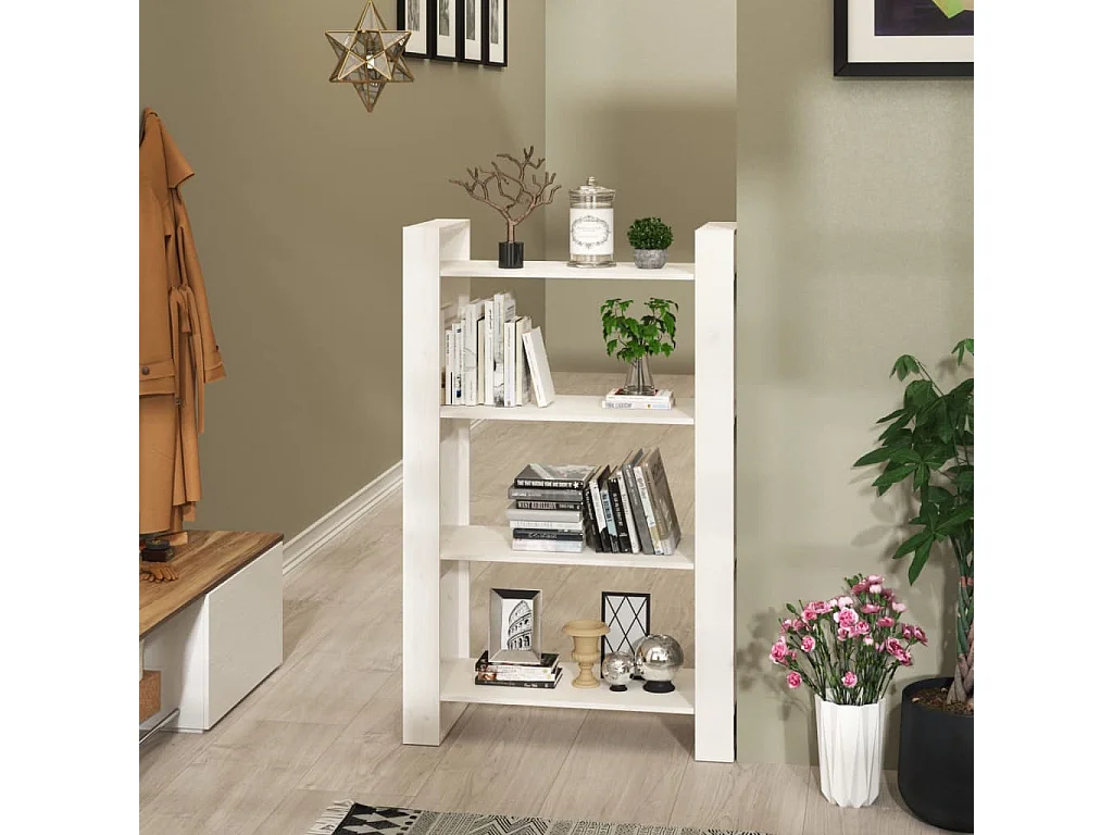 Orven  Bibliothèque/Séparateur de pièce Blanc 80x35x125 cm Pin massif
