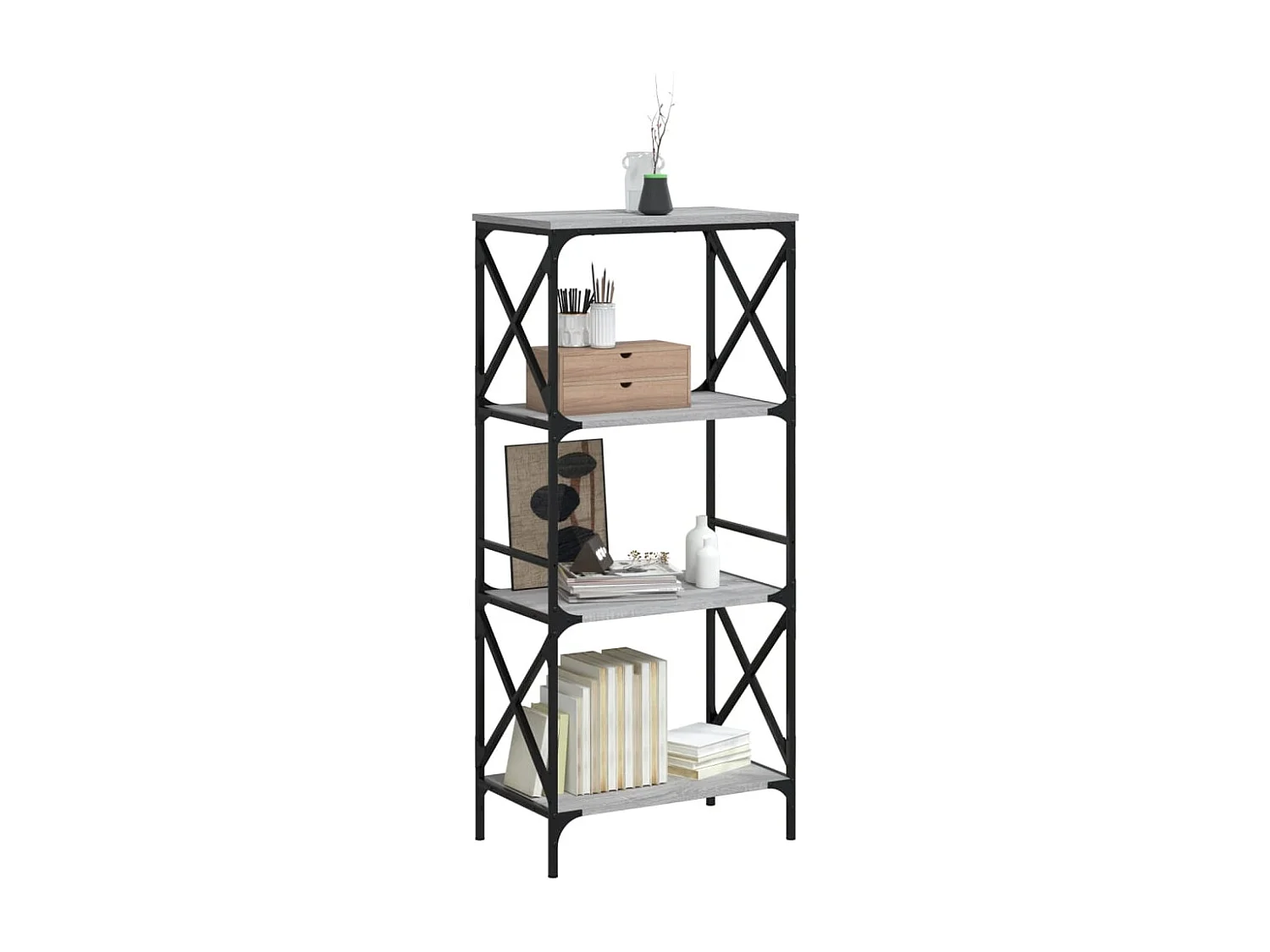 Uusikaupunki  Bibliothèque à 4 niveaux sonoma gris 59x35x132 cm